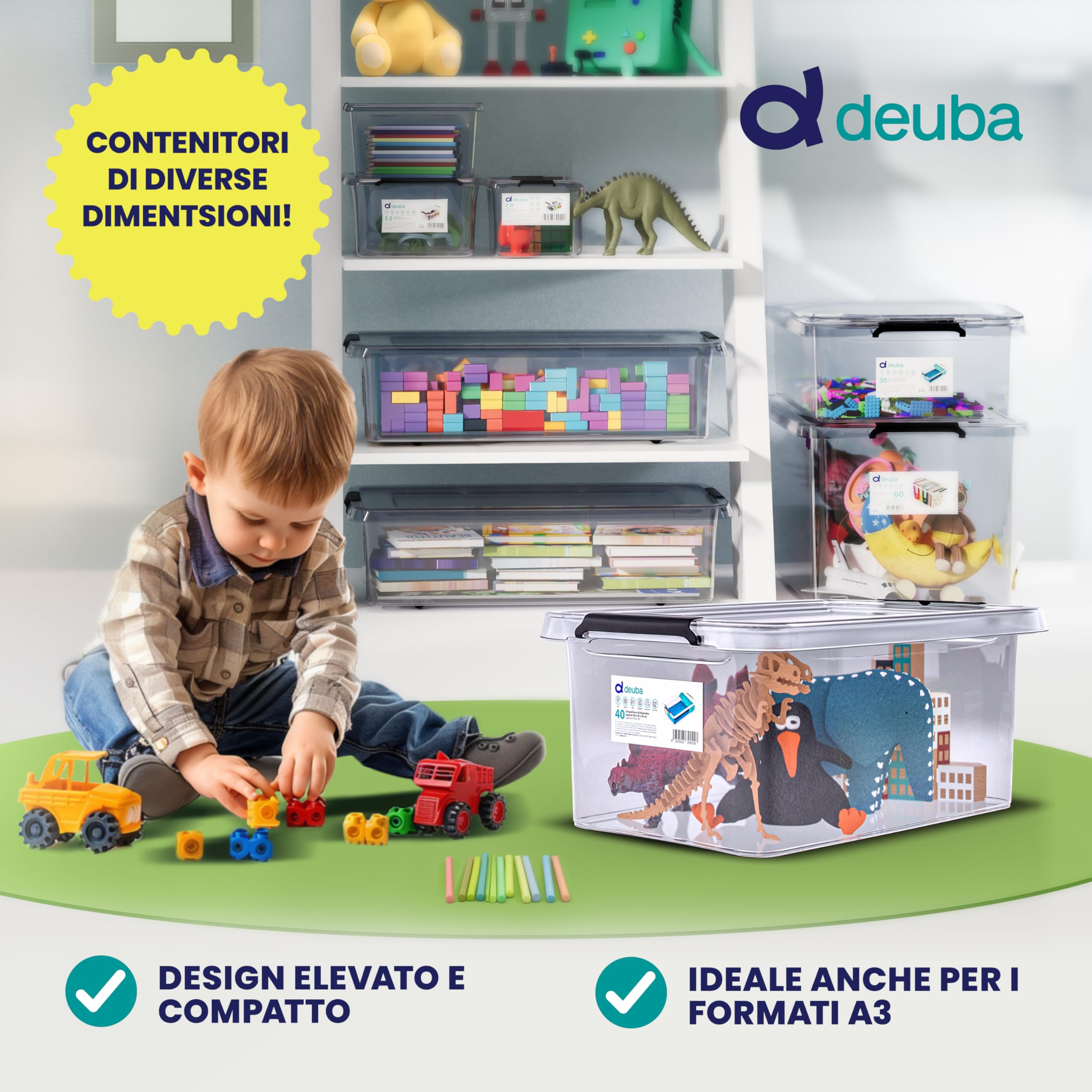 Deuba® 8x Contenitore Trasparente 40L con Coperchio BPA Free Scatole Impilabili Scatola Organizer Cucina Congelatore Contenitori Plastica Box