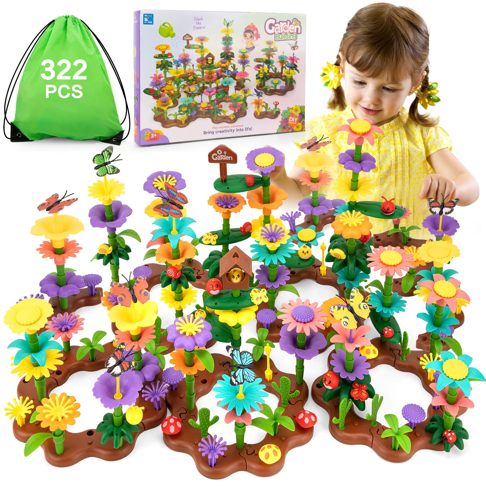 Funsland Flower Garden Building Toys - 322 PCS Girls DIY Construction Toys Set Gifts for Kids 3 4 5 6 Years Old