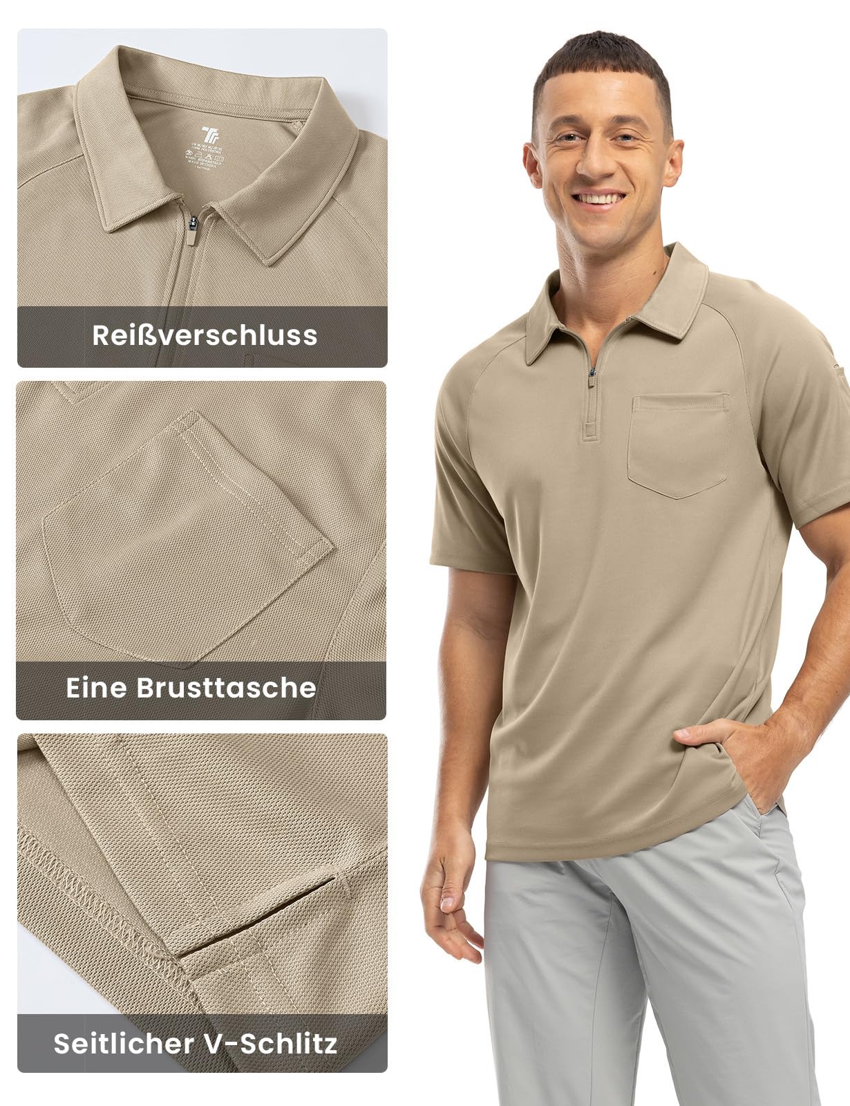 YSENTO Polo à manches courtes respirant pour homme - Fermeture éclair 1/4 - Polo de golf d'été - Avec poche de poitrine