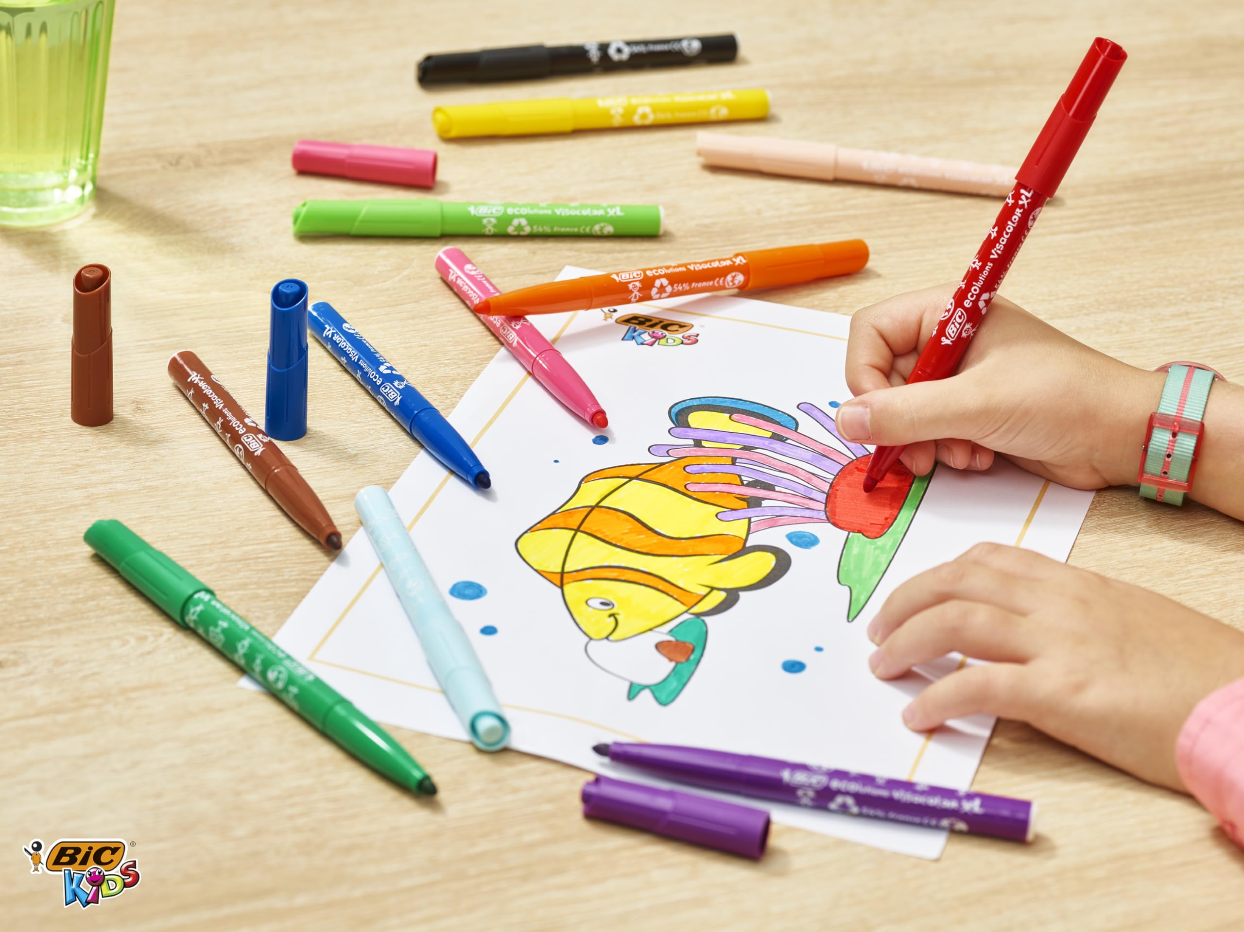 BIC Kids Visacolor XL Feutres de Coloriage à Pointe Large, Lavables, Encre à base d'eau, Pot de 48