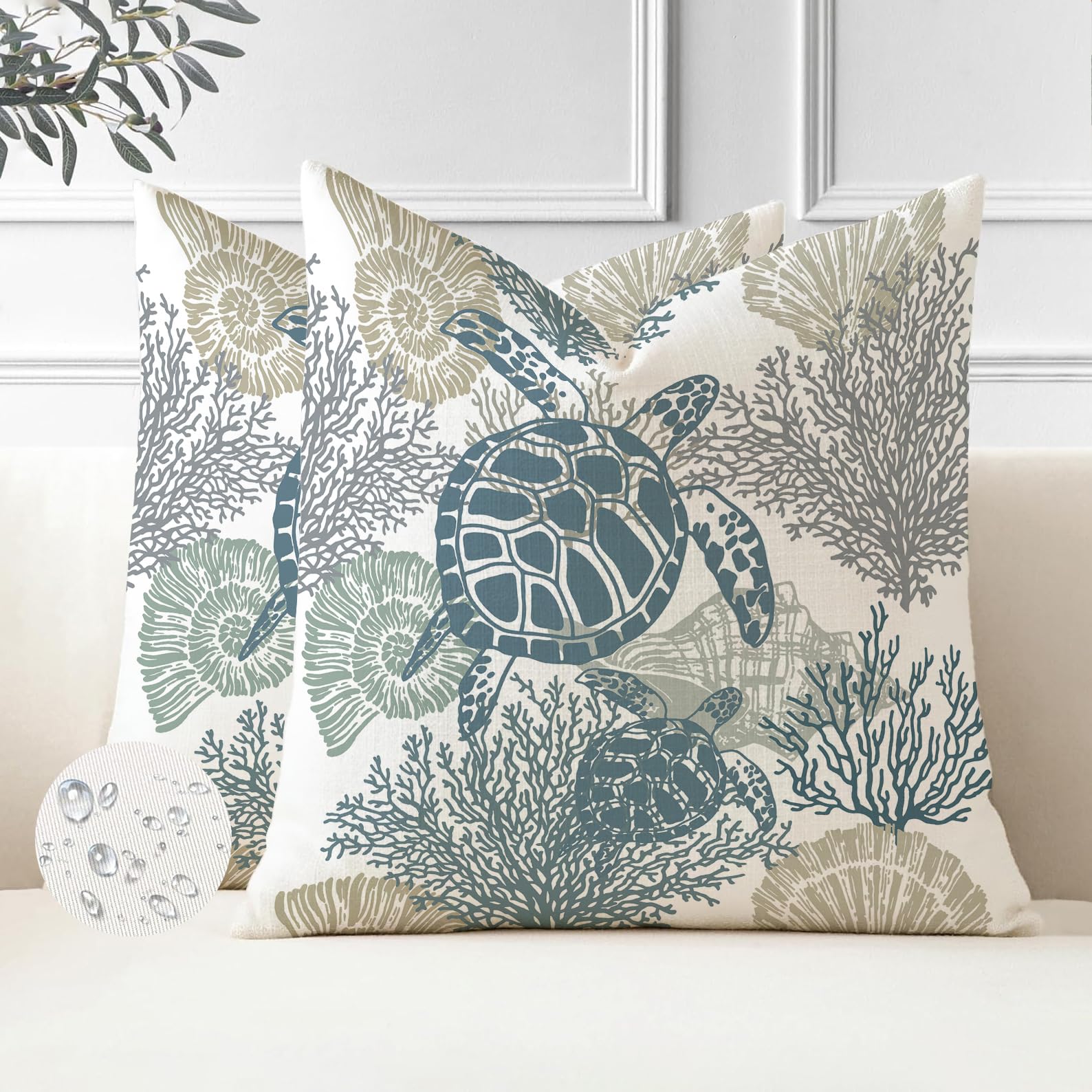 Miuyunya Set of 2 Sofa Cushions Cushion Cover 45 x 45 Ocean Covers Cushions Outdoor Waterproof Sea Turtle Animal Coral Modern Decoration for Chair Bed Living Room Patio Bedroom — image 1