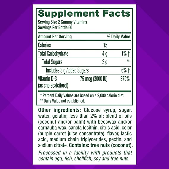 Vitafusion Vitamin D3 Gummies | 3000 IU (75 mcg) Per 2 Gummies