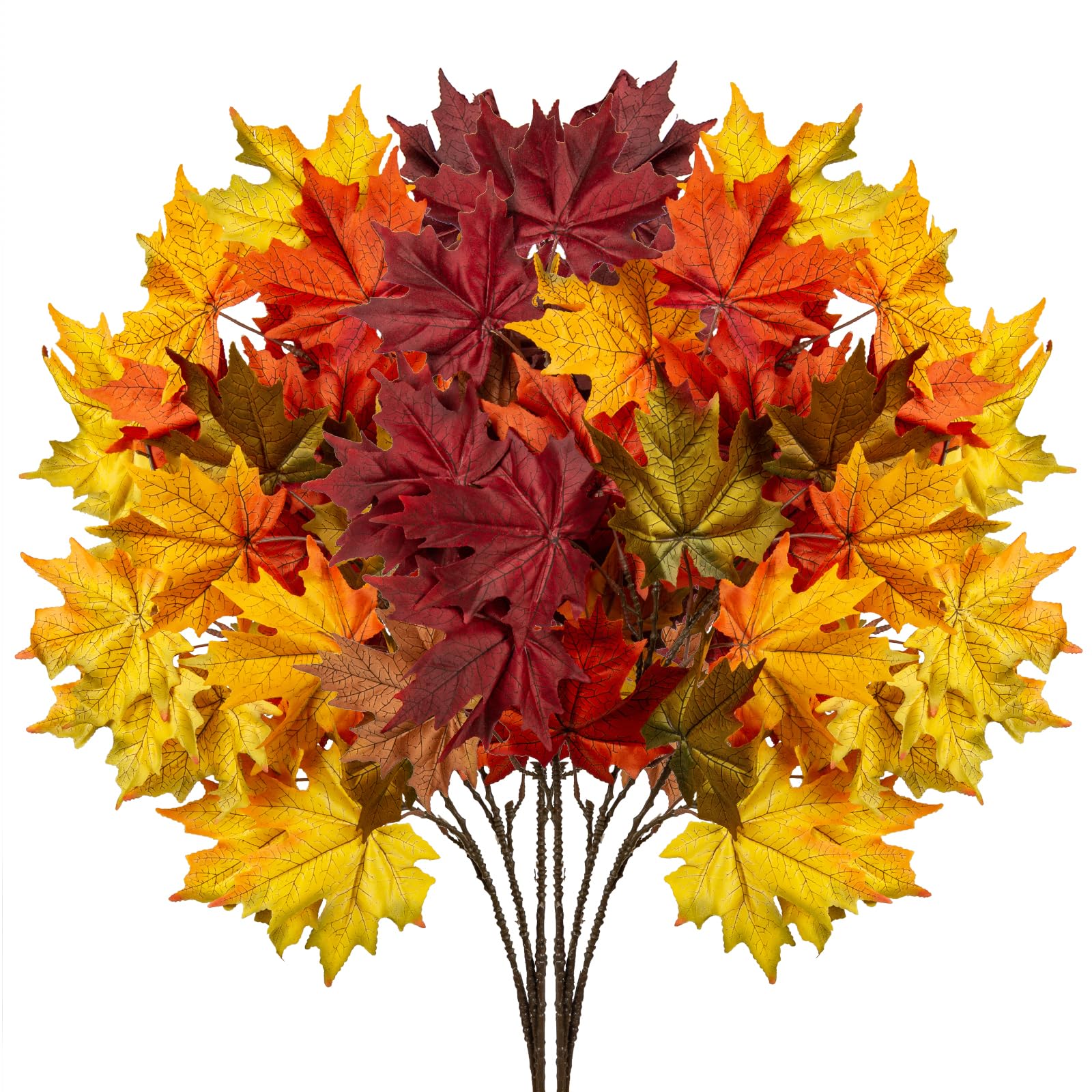 6Pcs Artificial Maple Leaves Branches 41'' Long Stem Autumn Fake Fall Leaves Stems Plants Faux Maple Leaf Bushes for Home Kitchen Thanksgiving Table Centerpiece Festival Party Décor Mixed Colour