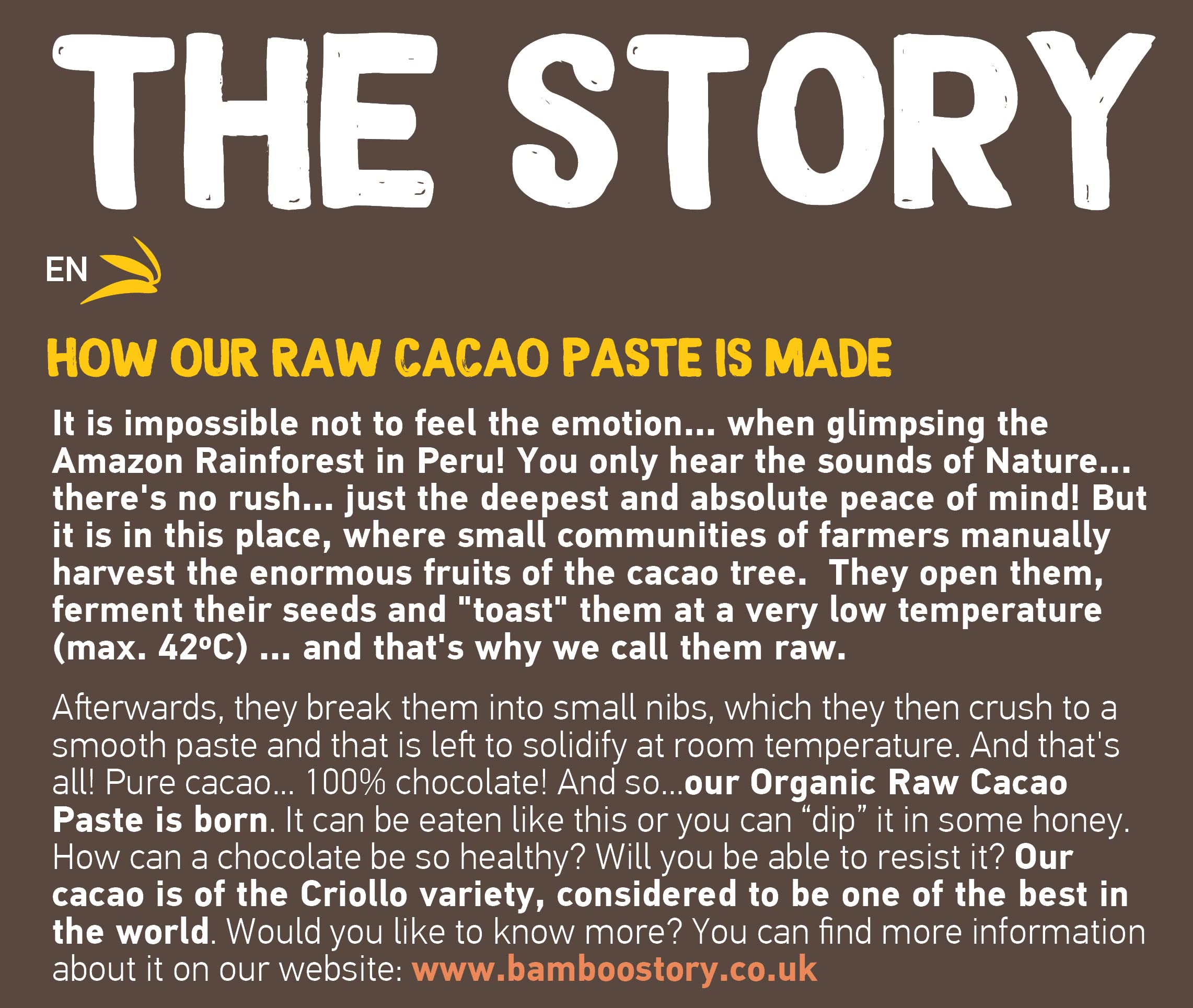Crudo | BAMBOO STORY | Pasta di Cacao in Bottoni | Criollo | Biologico/BIO | 100% Cacao | Senza zuccheri aggiunti | 900 g | Origine 100% Perù