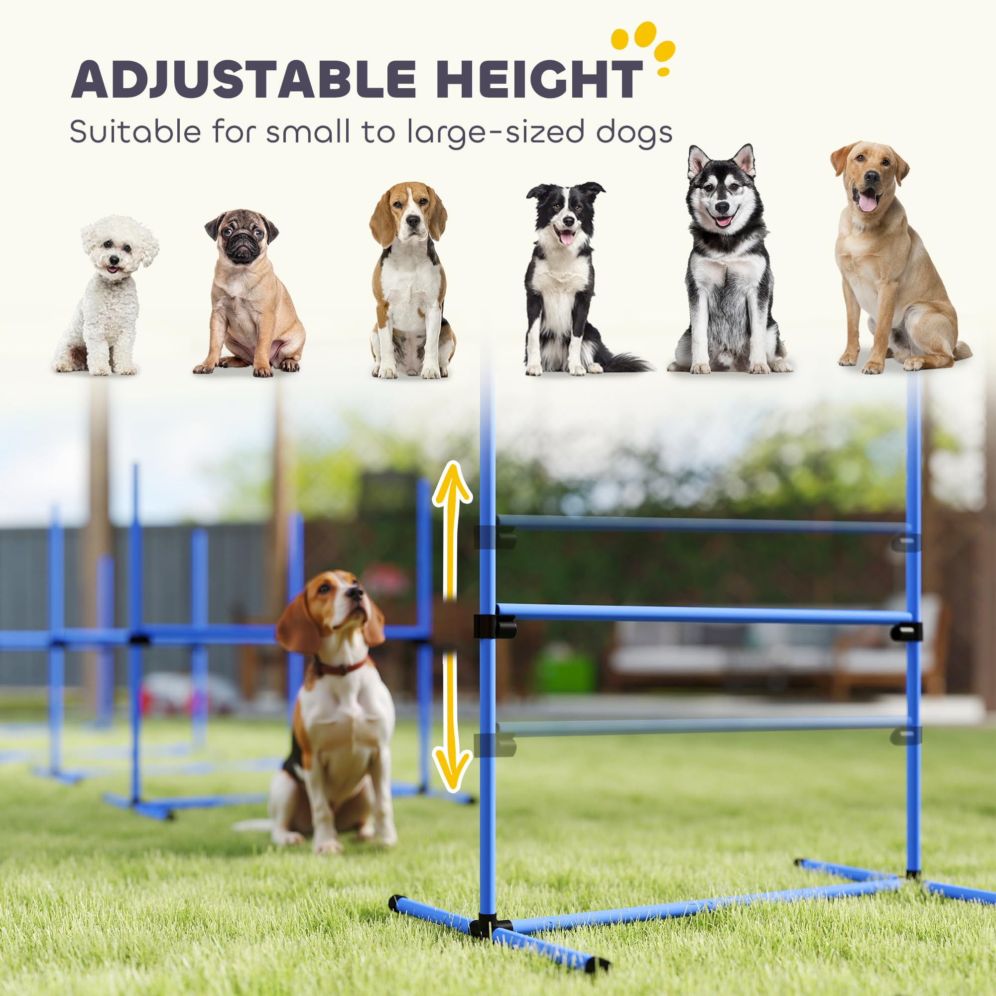 PawHut 4 Piece Dog Agility Training Equipment for Dog Agility Course with Adjustable Height Jump Bars, Included Carry Bag, & Displacing Top Bar, Blue - image 4