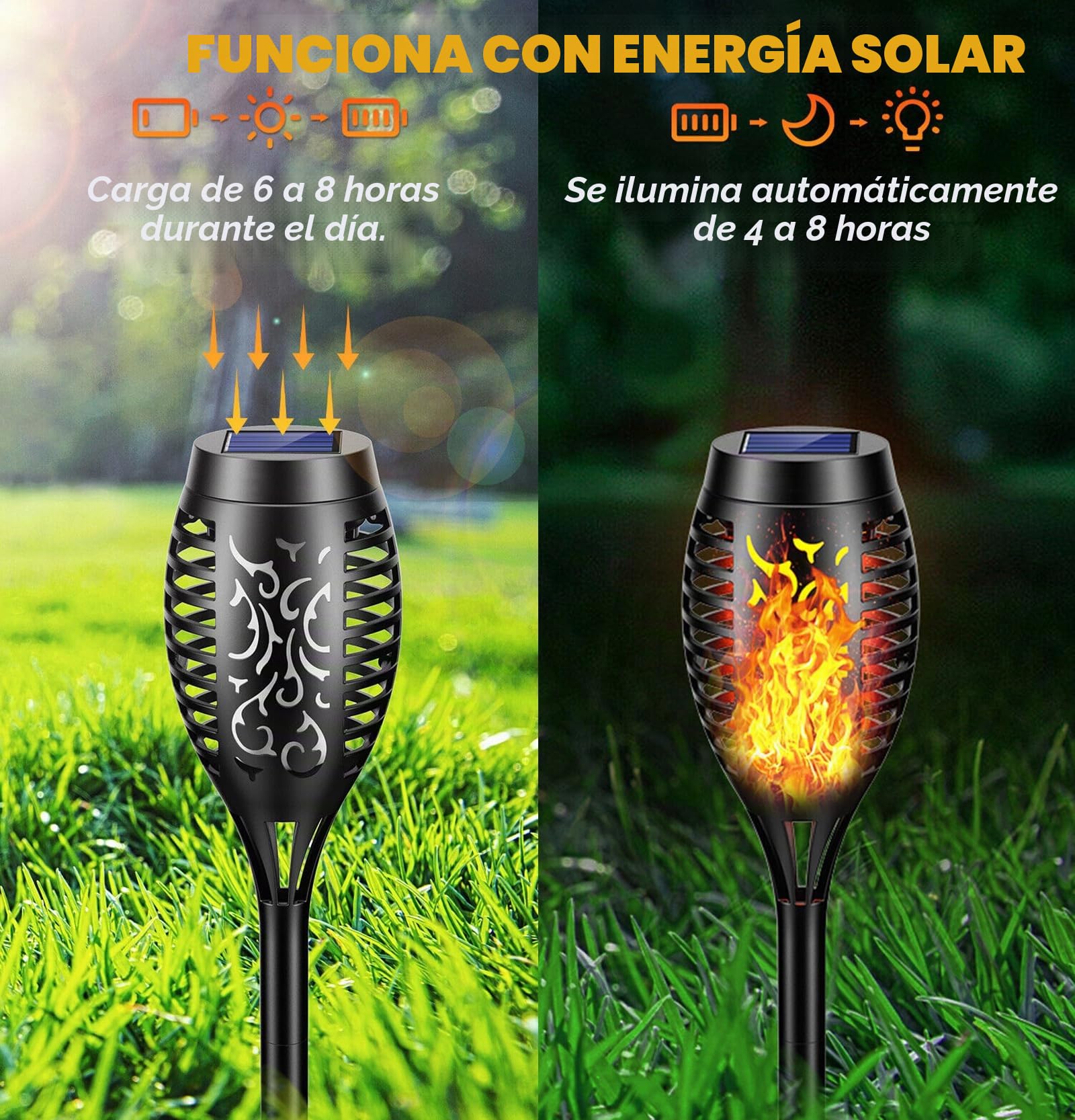 Lámparas solares para exteriores, antorchas solares para exteriores, 6 unidades de luz solar de llama, IP65 resistente al agua, iluminación solar para jardín, exterior, patio trasero, iluminación de