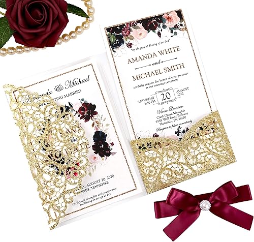 Miniatura 9 de DORIS HOME Kit de invitaciones de quinceañera de oro rosa con purpurina en blanco de 4.7 x 7 pulgadas, tarjetas de invitación de cumpleaños con