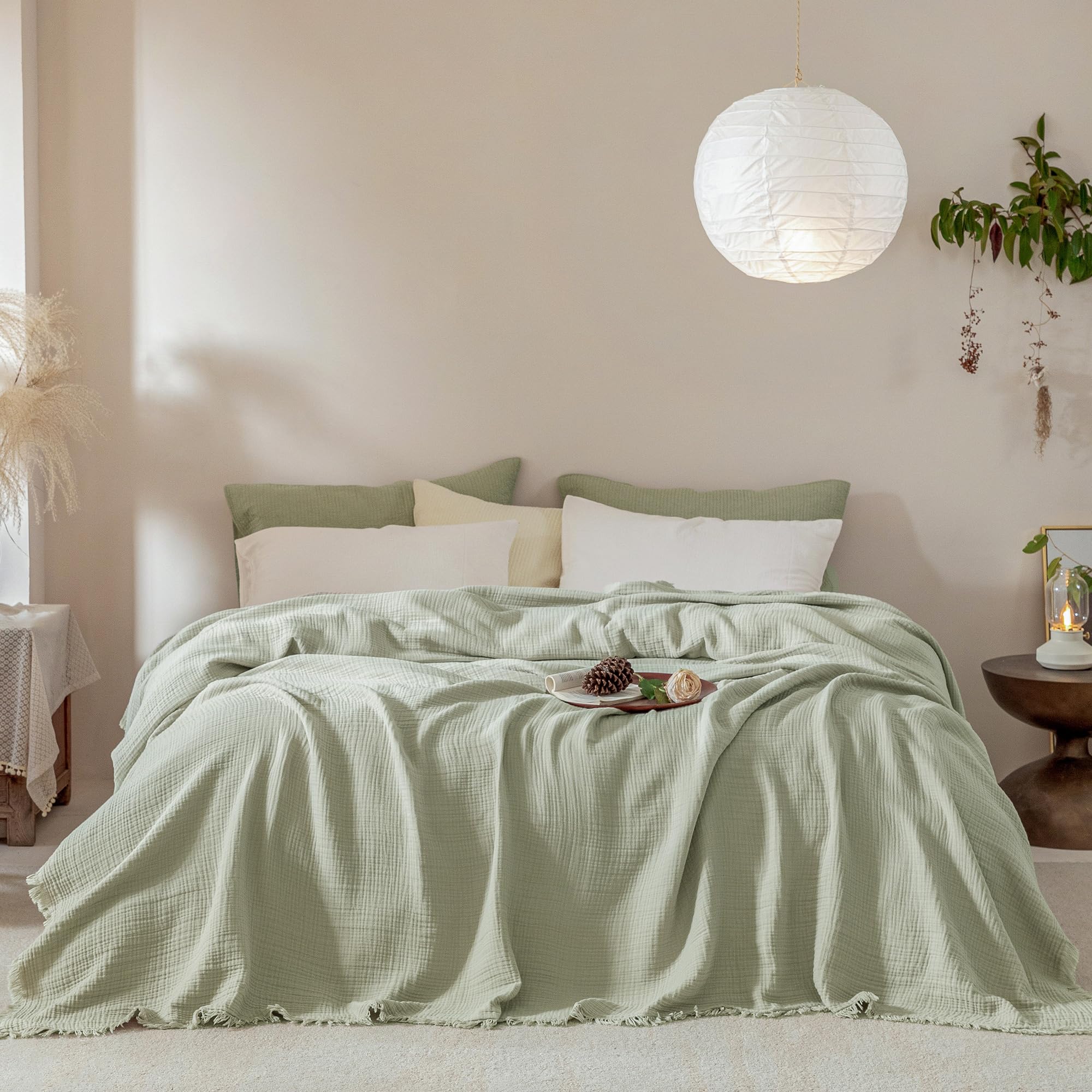 Muslin Fringe Blankets for Adults: 100% Cotton Cloud Soft