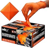Herkules Grip Heavy Duty 8Mil Orange Nitrile Gloves with 3D Diamond Texture - Powder Free Industrial Work Gloves, Large