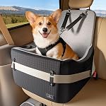 PETSFIT Siège de voiture pour chien pour chiens petits/moyens jusqu'à 35 Lbs – Système de sécurité breveté, 5" Memory Foam Pet Booster Siège de voiture, entièrement amovible et lavable siège de voiture de chien avec 2 Poches de stockage (puits)