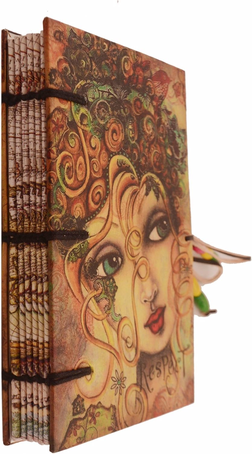 Purpledip Vintage Diary 'The Enchantress': Handmade Paper Journal with Beaded String Closure (11307)