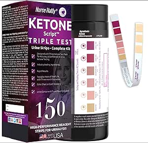 150ct ✓✓✓ T R I P L E Test Ketone Strips | Complete KIT | 3X Urine Accuracy for Ketogenic, Ketosis, Low-carb, Paleo &amp; Keto Diets | Urinalysis Test Tube, Travel Pouch &amp; Built-in Color Chart | XL Strip