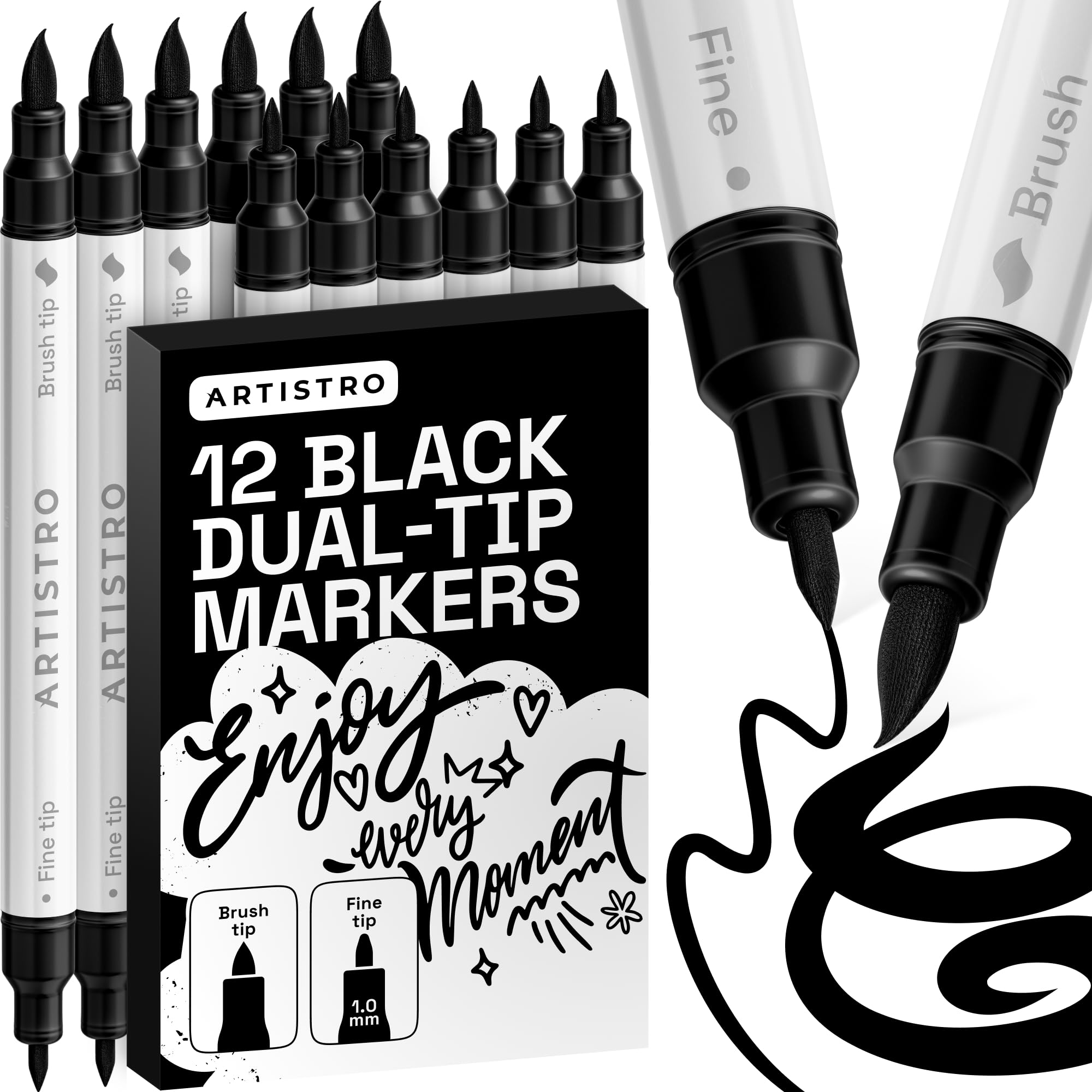 ARTISTRO 12 Black Dual-Tip Acrylic Paint Marker Pens for Drawing