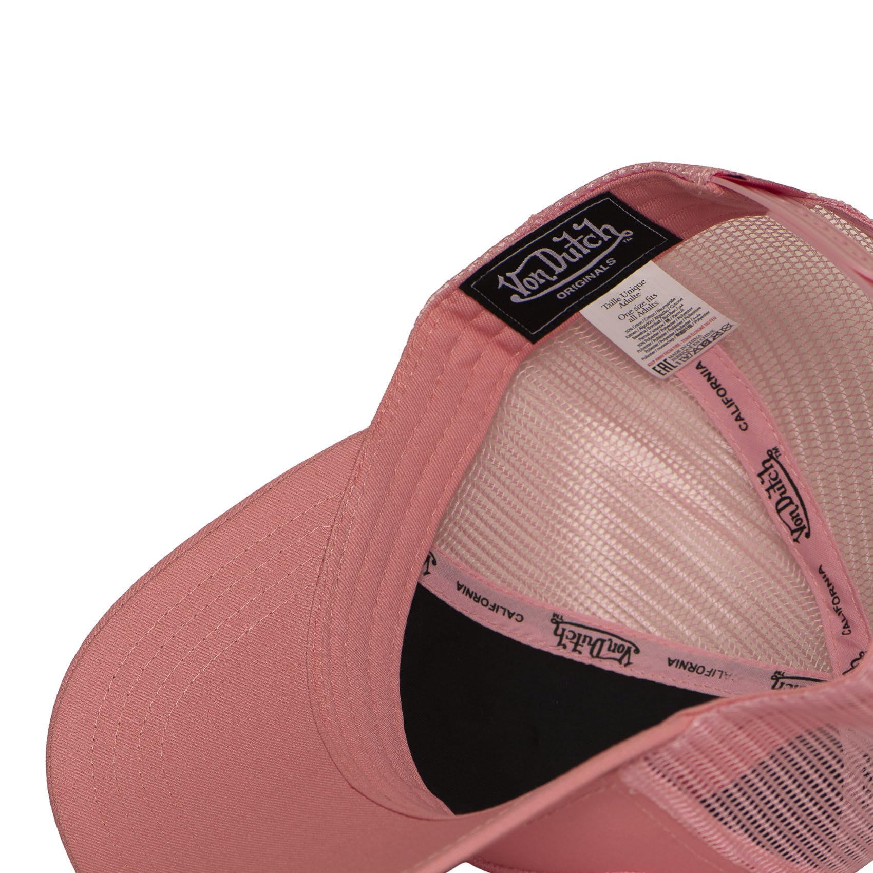 Von Dutch Oryginalna czapka typu trucker z siateczką, różowa, wyszywana tłoczone logo, regulowana