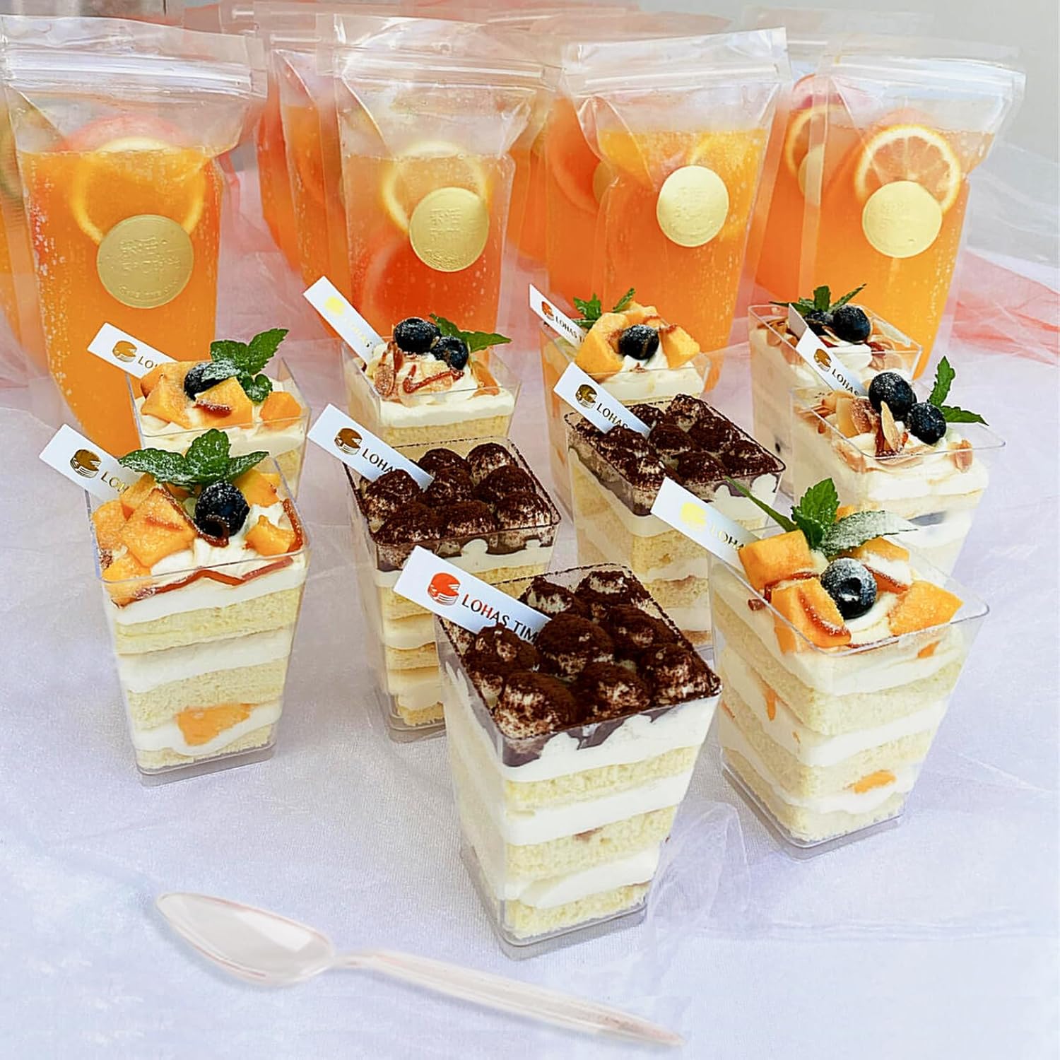 25Pack 5oz Plastic Dessert Cups with Lids and Spoons, Reusable Clear Parfait Appetizer Cups, Square Party Shooter Serving Cup, Mini Dessert Shot Glasses for Tasting - Image 2