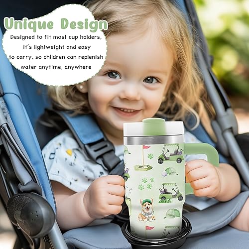 Miniatura 5 de Regalos de golf para niños y hombres, vaso de golf con asa y popote para niños, 14 onzas, regalos para amantes del golfista, divertida taza de acero