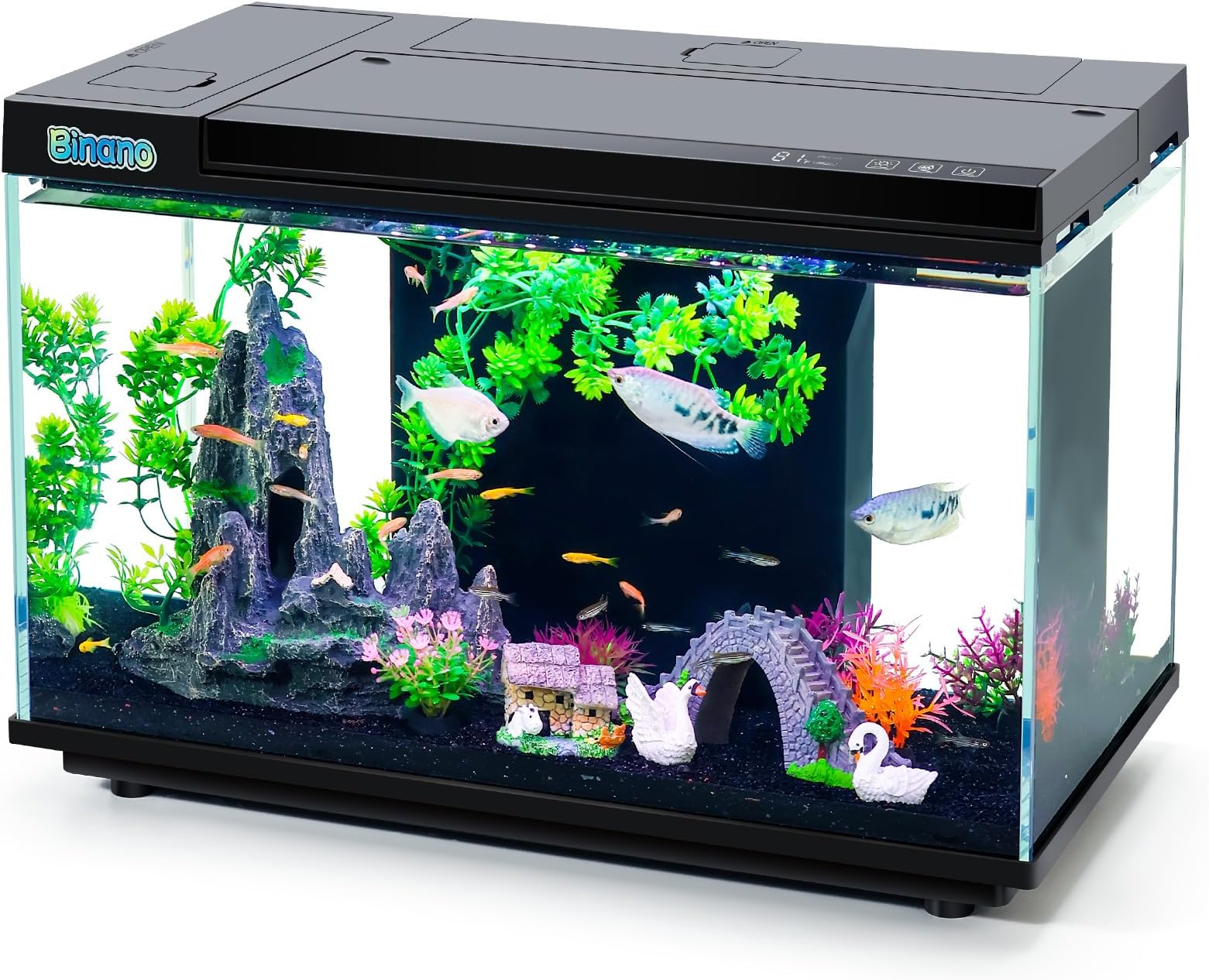 6 Gallon Fish Tank Kit with Real-Time Temperature Display, Adjustable Water Pump, Storage Space, Flexible Filtration System & 6 Lighting Modes - Excellent Aquarium Starter Kit for Betta Fish