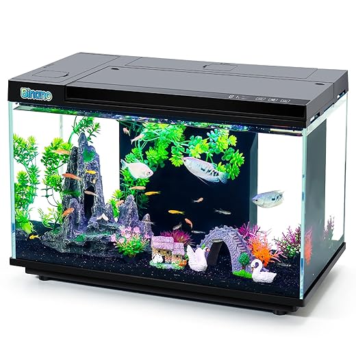 17.6 x 11.3 x 9.7 Inch Fish Tank Kit Complete with Real-Time Temp Display, 3-Speed Water Pump, Smart Storage, Flexible Filter & 6 Color Lights Ideal Aquarium for Betta Fish & Goldfish