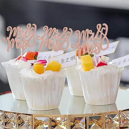 Miniatura 4 de Rsstarxi Paquete de 36 adornos para cupcakes con purpurina de Mr & Mrs con anillo de diamantes, decoración para despedidas de soltera, bodas,