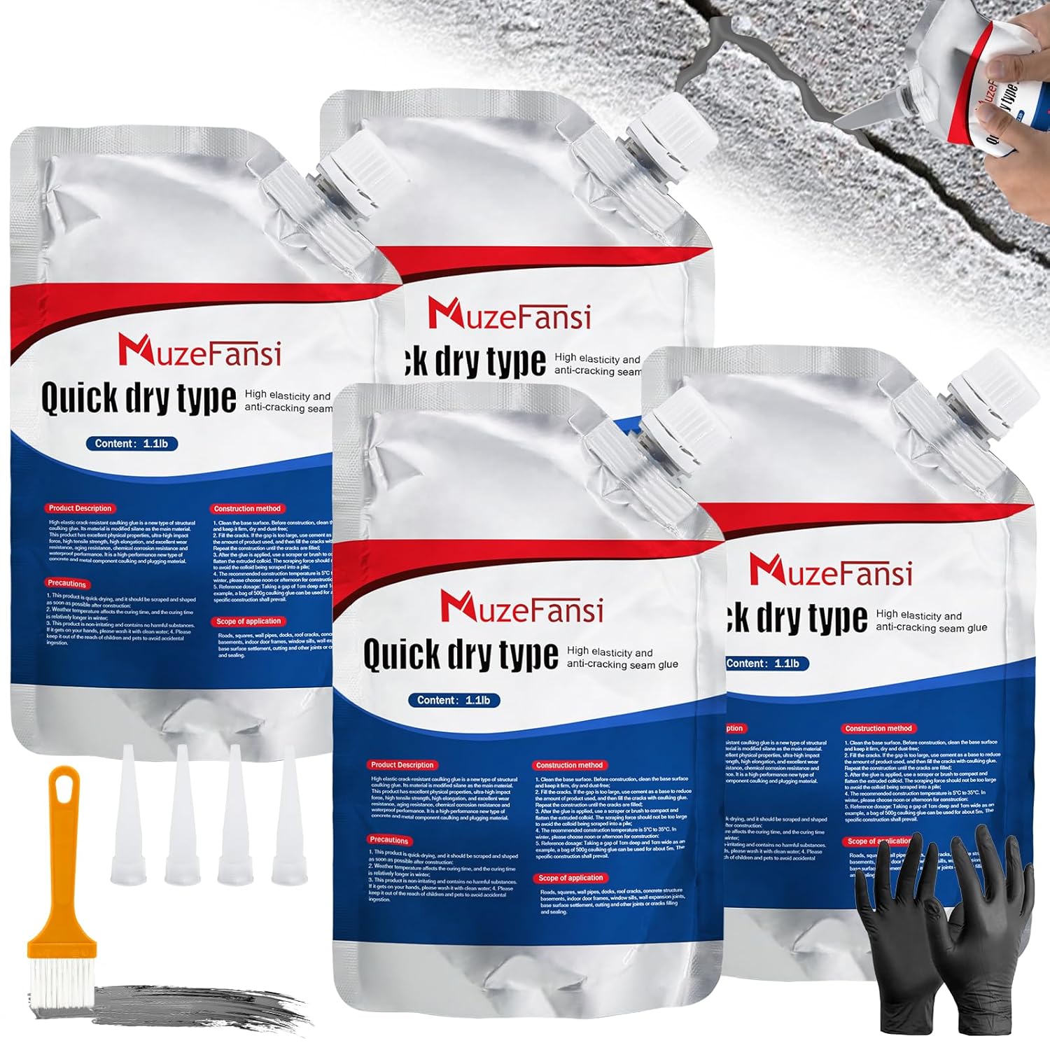 Concrete Crack Filler, Waterproof Cement Sealant, Flexible Caulking Glue, for Outdoor Driveway, Walkway, Patio, Wall and Foundation Cracks (4 Pack)