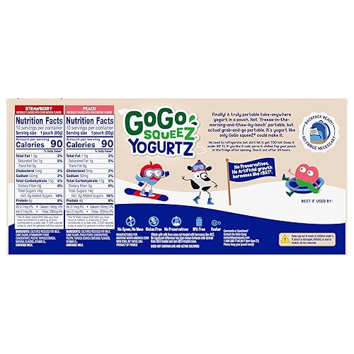 Vista 18 de GoGo squeeZ YogurtZ Paquete variado, fresa y plátano, 3 onzas (paquete de 20), aperitivos para niños hechos de yogur real y fruta, no necesita