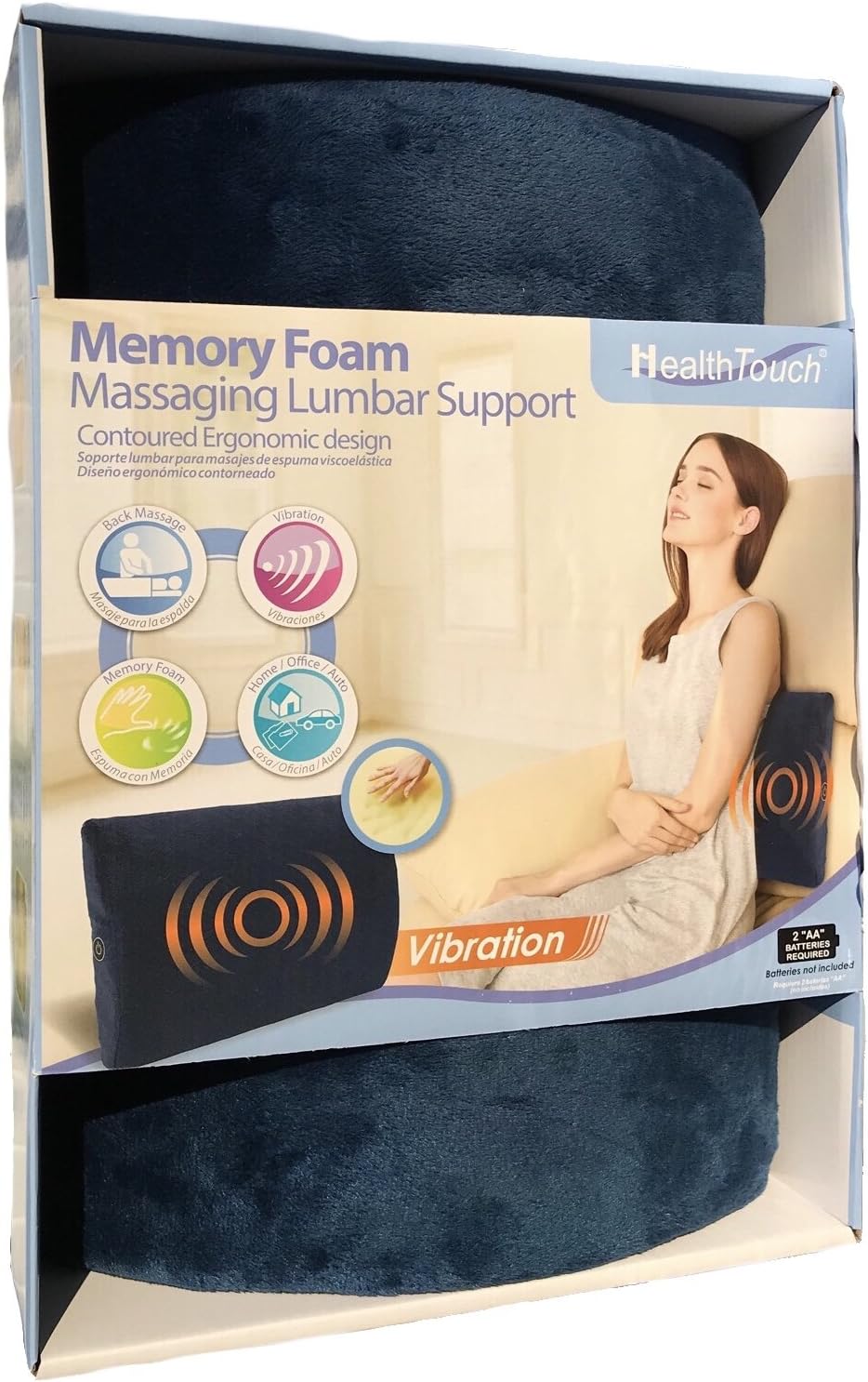Health Touch Memory Foam Vibration Massaging Lumbar Support Pillow (Navy Blue)