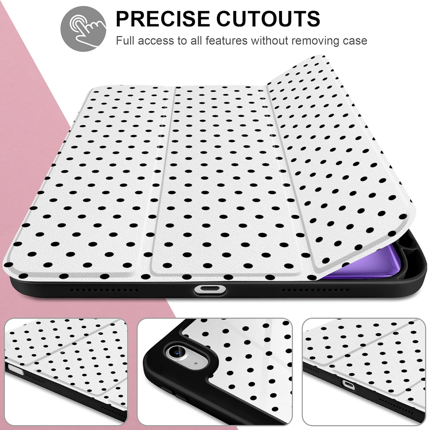 MEEgoodo Case for iPad Air 11 inch M4 2026/M3 2025/M2 2024, for iPad Air 5th/4th Generation Case 10.9 inch 2022/2020, Tablet Cover with Acrylic Transparent Back Shell, Poka Dot Black