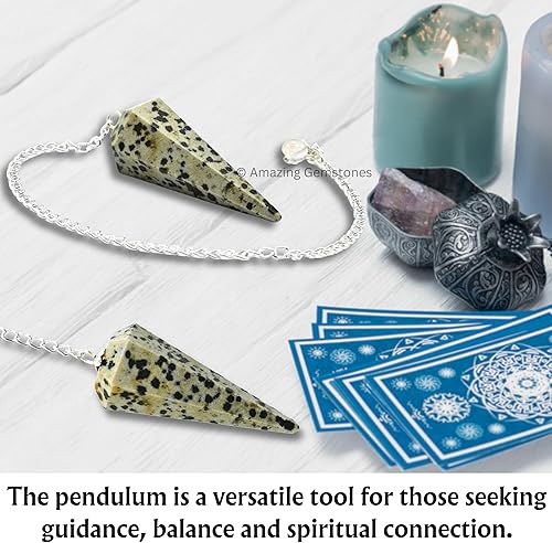 Miniatura 5 de Péndulo de cristal de jaspe dálmata para adivinación, péndulo de radiestesia con cadena y bola de cristal para curación de reiki y meditación de