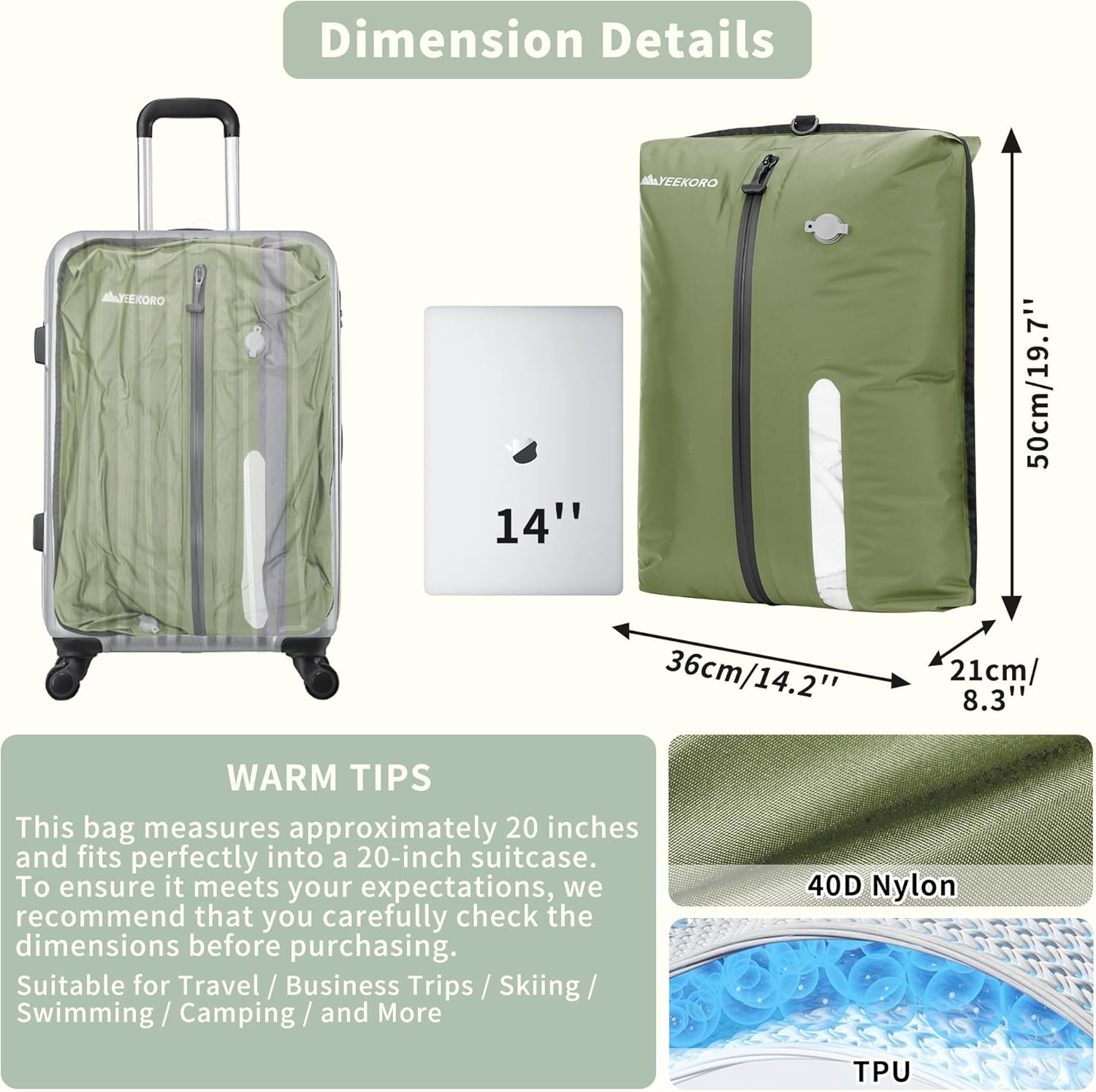 Vacuum Bag for Travel, Professional IPX8 Waterproof Reusable Vacuum Compression Bags for Travel Suitcases, Durable Space Saver Bag(2 PACK,With Pump)