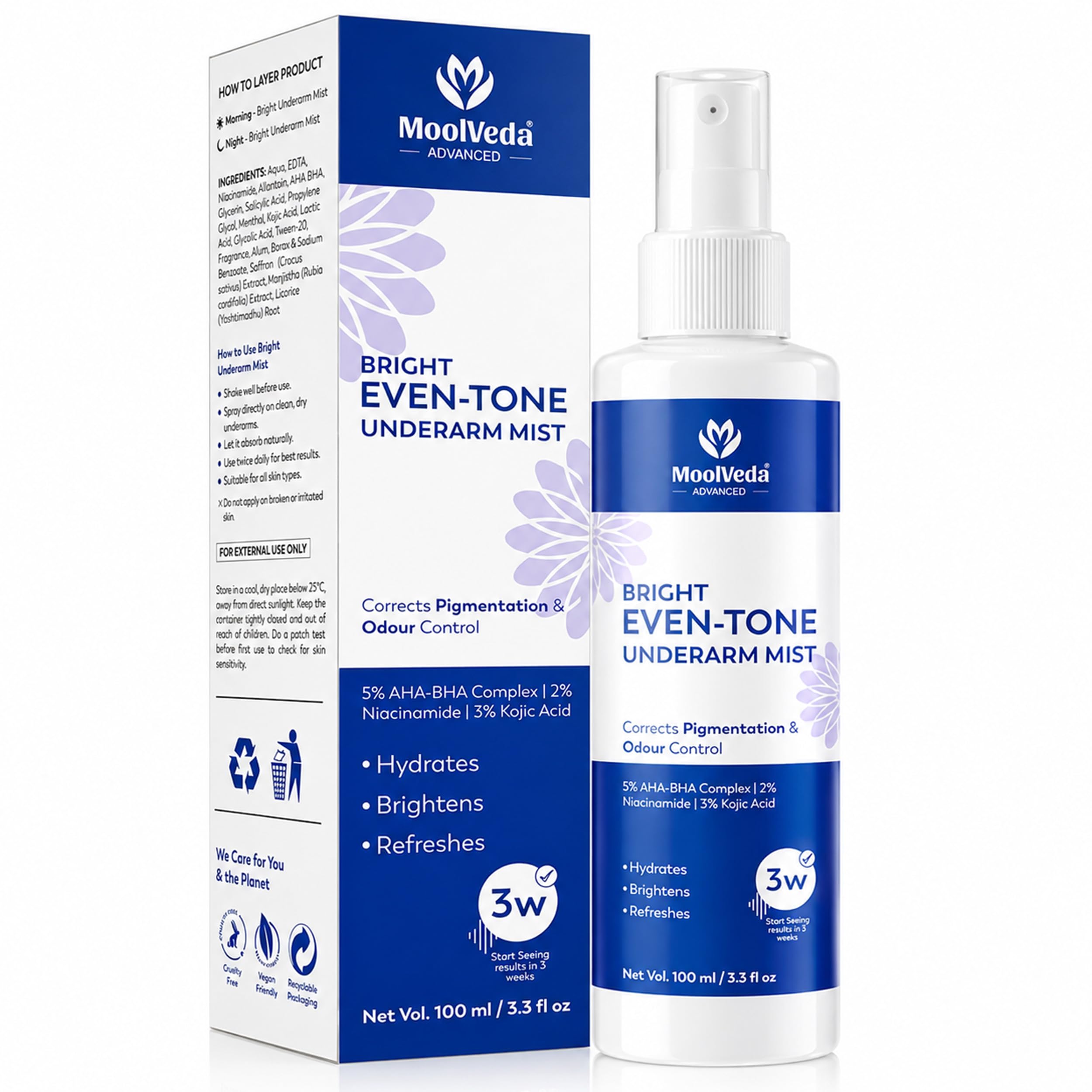 Bright Even-Tone Under Arm Mist | Lightweight Brightening Spray for Dark Underarms | Pigmentation Removal & Odour Control | Natural Skin Whitening Mist | 100ml-image-49