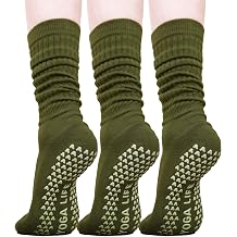 Grip Pilates Socks for Women Mid Calf Slouch Yoga Socks with Non Slip Grippers