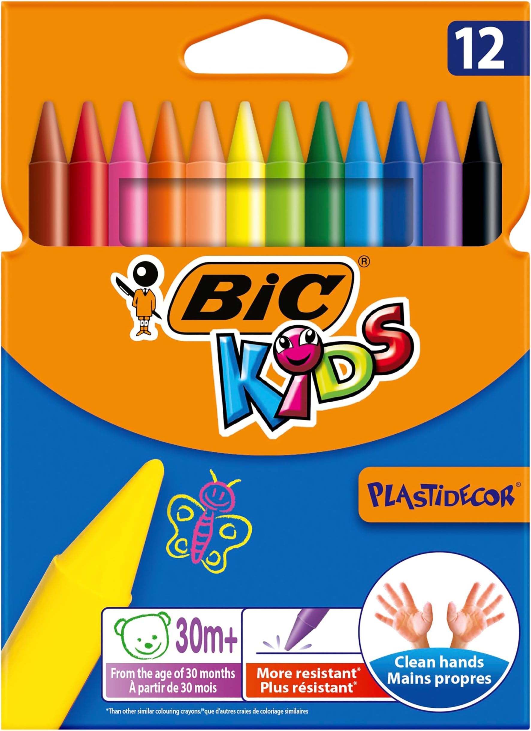 BIC Kids Plastidecor Colouring Crayons, Crayons for Drawing and Crafts, Assorted Colours, Pack Of 12