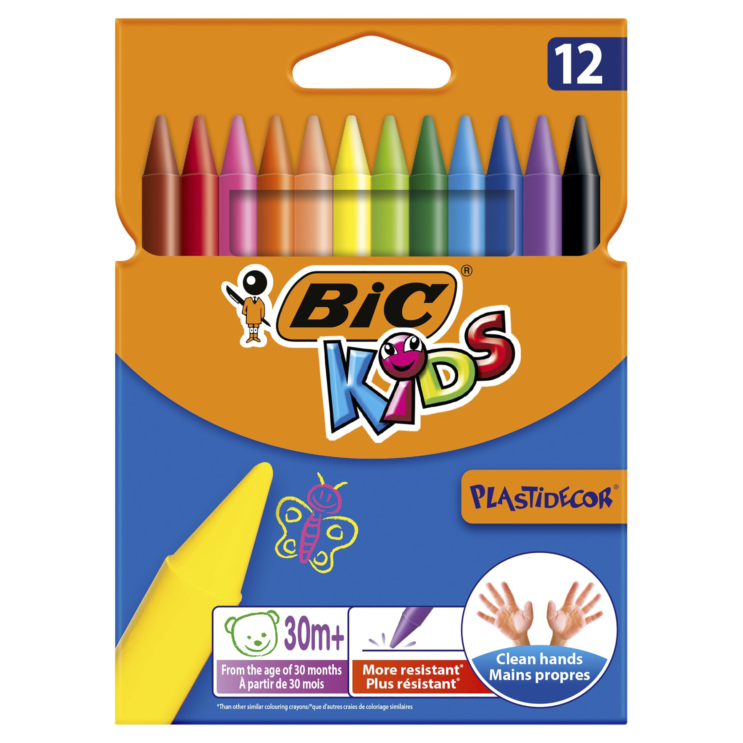 BIC Kids Plastidecor Colouring Crayons, Crayons for Drawing and Crafts, Assorted Colours, Pack Of 12