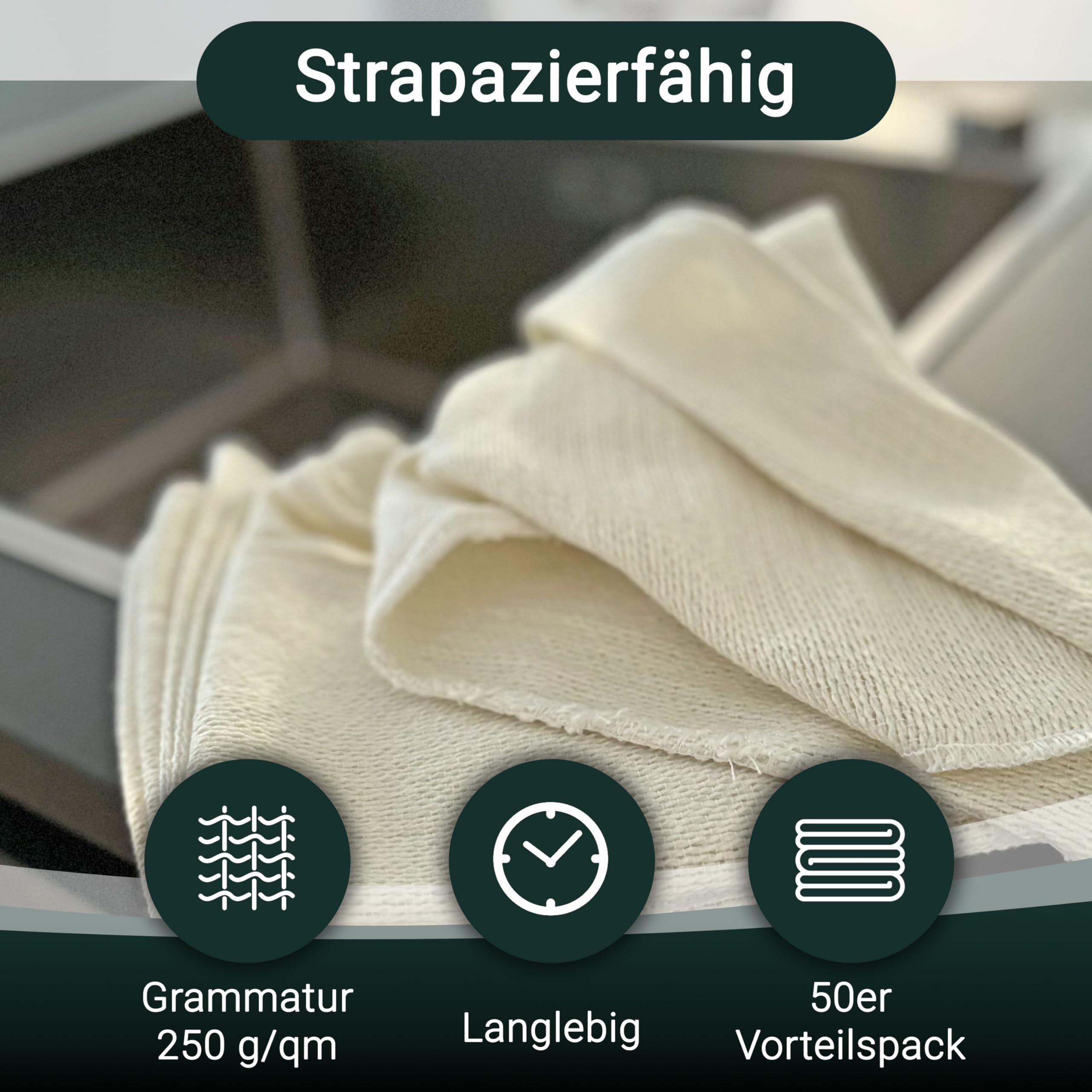 ZOLLNER 50er Set Reinigungstücher 80% Baumwolle, 20% Polyester, Weiß