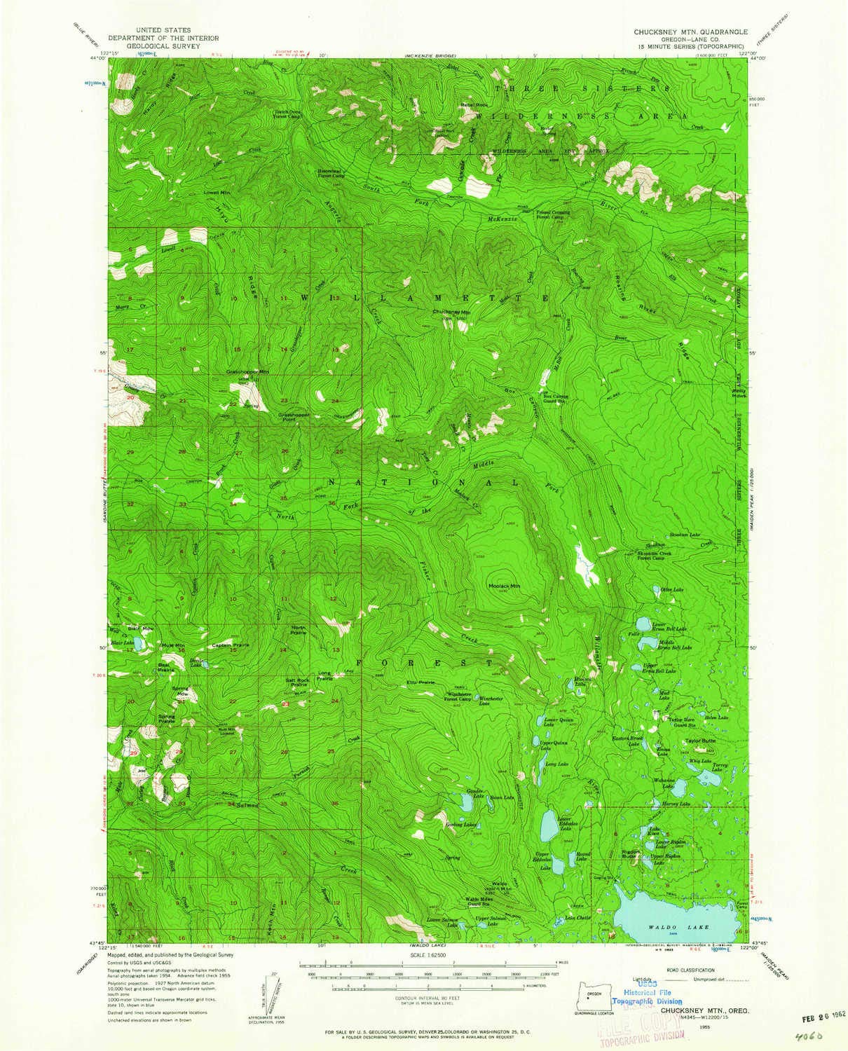YellowMaps Chucksney MTN OR topo map, 1:62500 Scale, 15 X 15 Minute, Historical, 1955, Updated 1962, 20.8 x 16.8 in