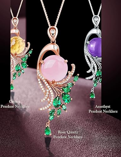 Miniatura 6 de Fine Jewelry Sterling Silver Amethyst or Rose Quartz Natural Gemstone Pendant Necklace Gifts for Women