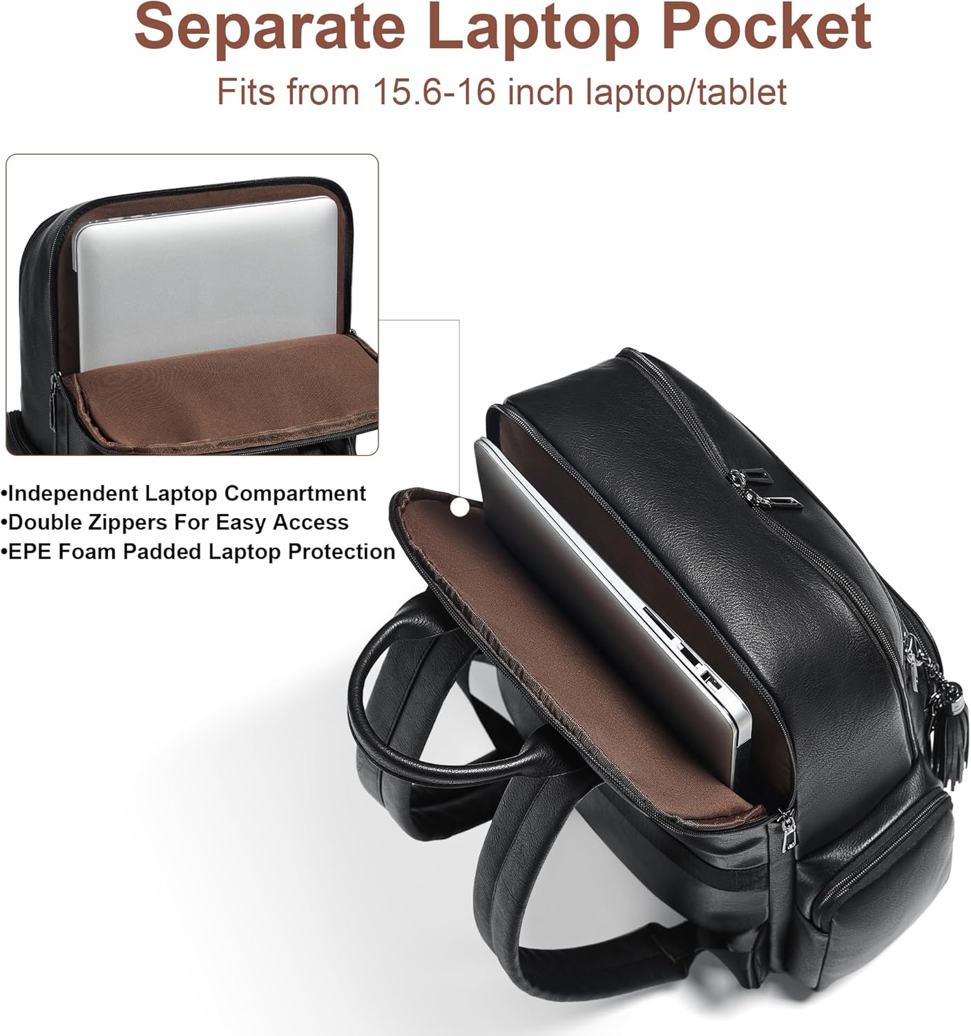 Shrrie Laptop Backpack for Women Fits 16 inch Laptop,Designer Backpacks for Women with Computer Compartment to Business (Black) - Image 4