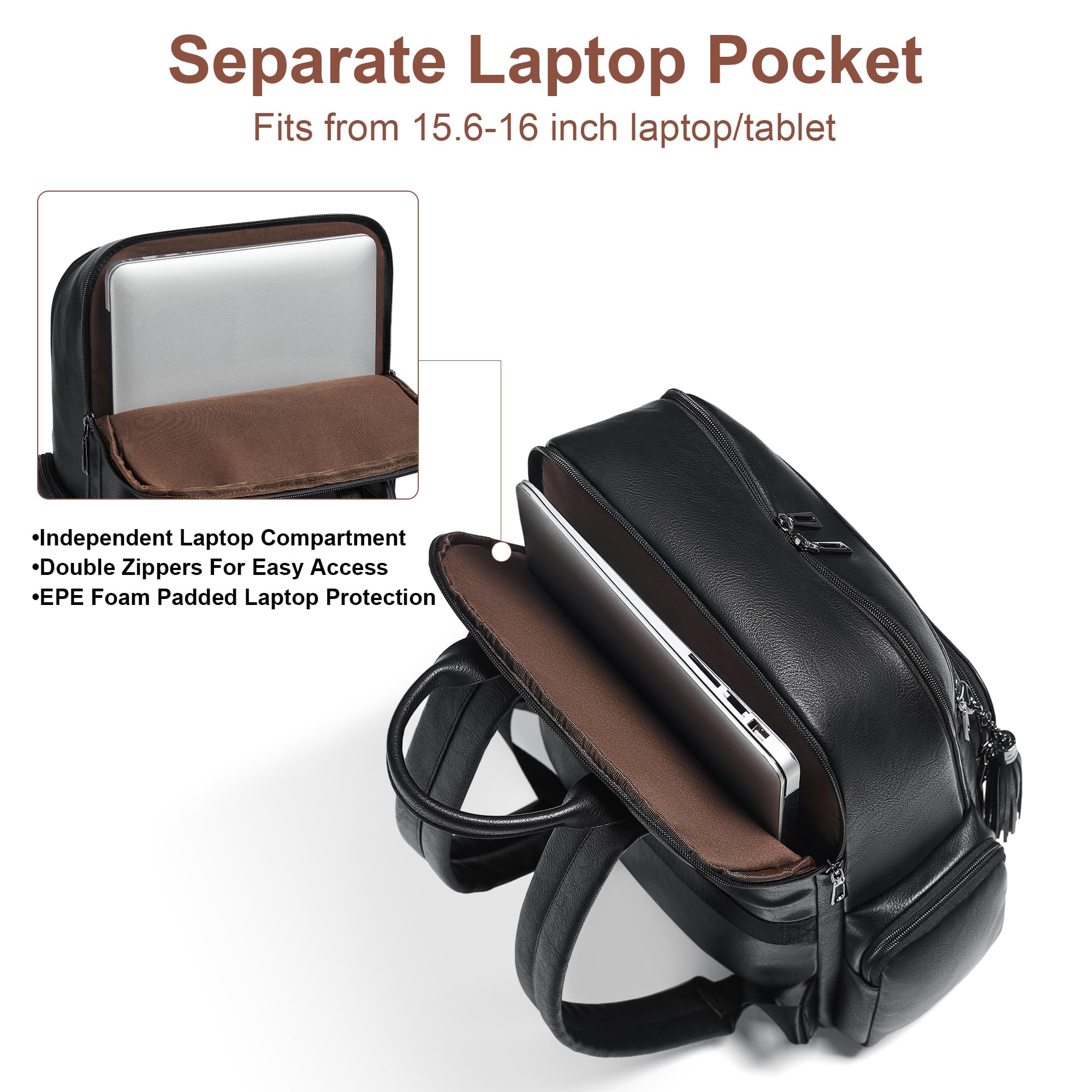 Shrrie Laptop-Rucksack für Damen,16 Zoll Business Arbeits Computer Rucksack mit Laptopfach,Lässiger Tagesrucksack für Büro, Reisen und Uni-Schwarz