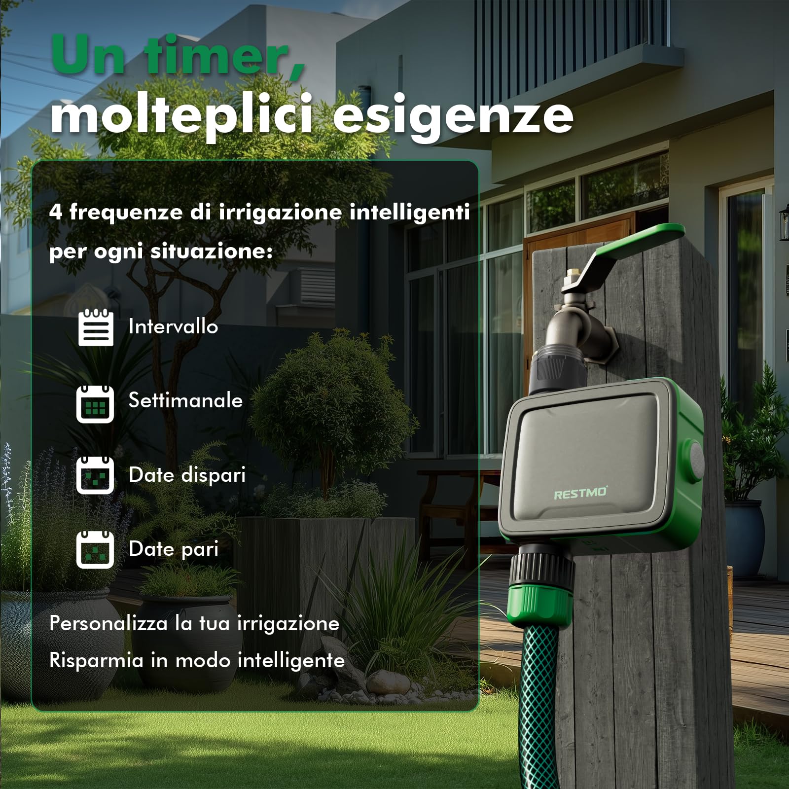 RESTMO Computer di irrigazione a 1 zona Wi-Fi + hub RF con flussometro | Orologio di irrigazione Automatico da Giardino, Controllo di Irrigazione, Sistema di Irrigazione per Giardino e Prato