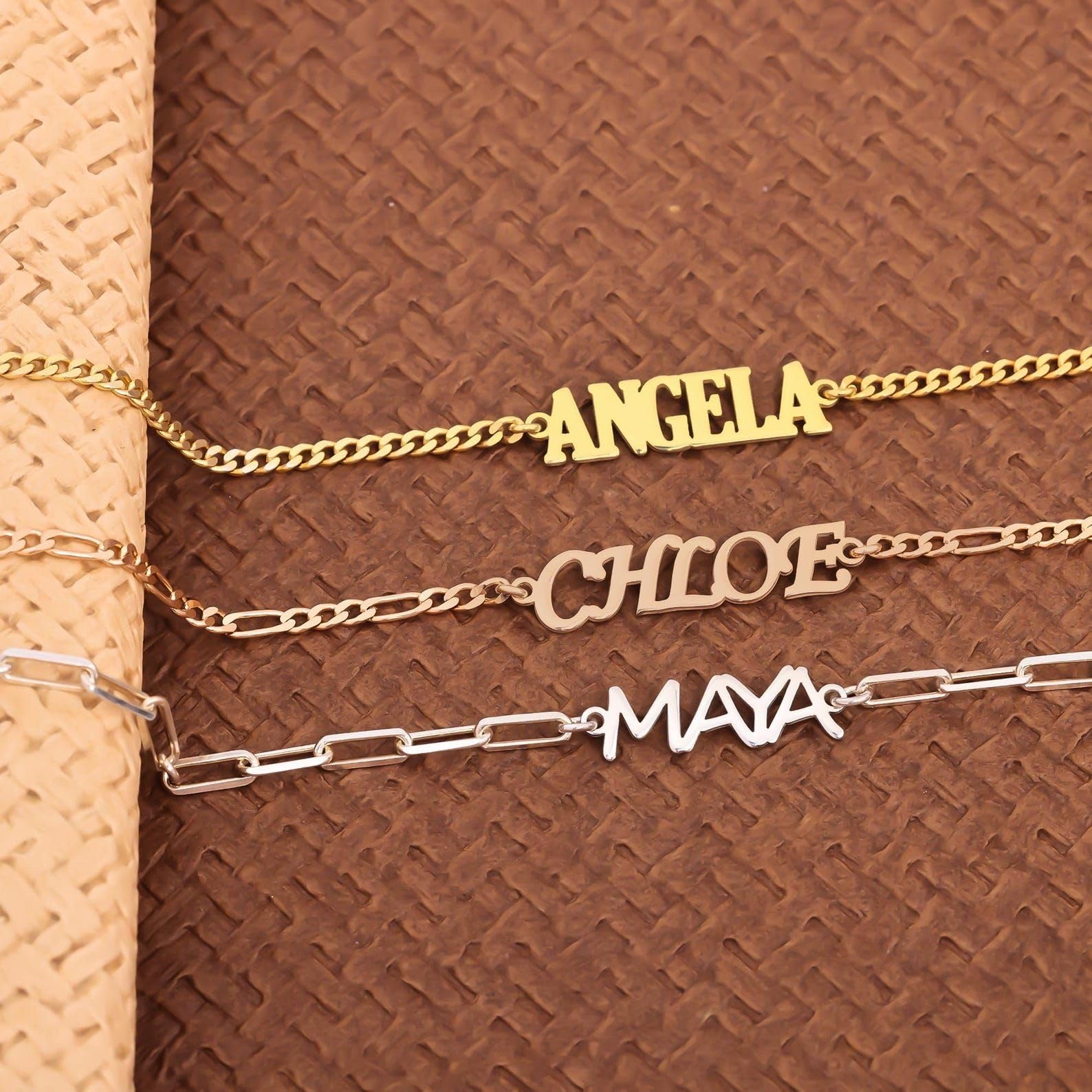 Personalizzato scrittura a mano scritta bracciale, catena Figaro delicato argento gioiello