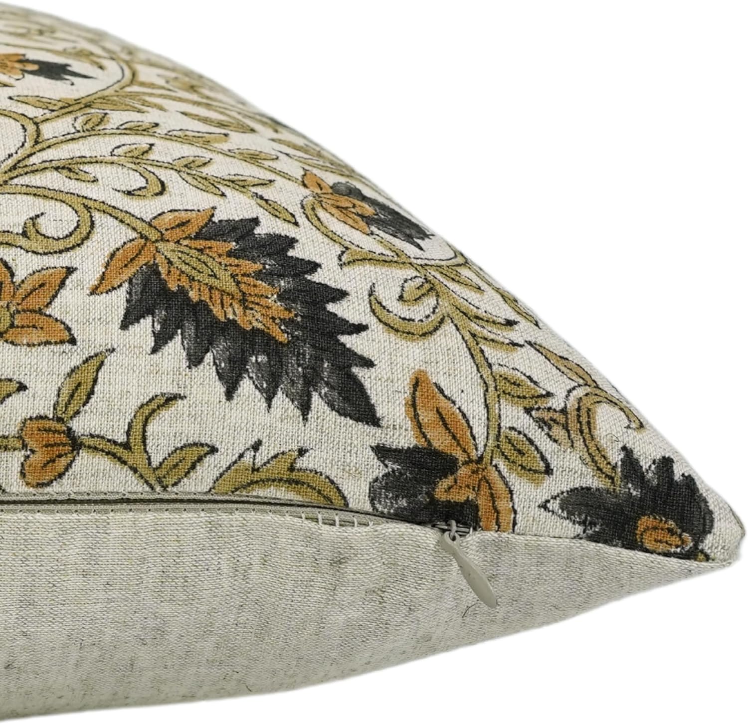 Handmade Block Print 18X18 Inch Cotton Linen Throw Pillowcase Cushion Cover, Fall Season, Summer, Spring Decoration for Sofa, Couch, Bed, Living Room, Farmhouse, Hawamahal, Black and Yellow