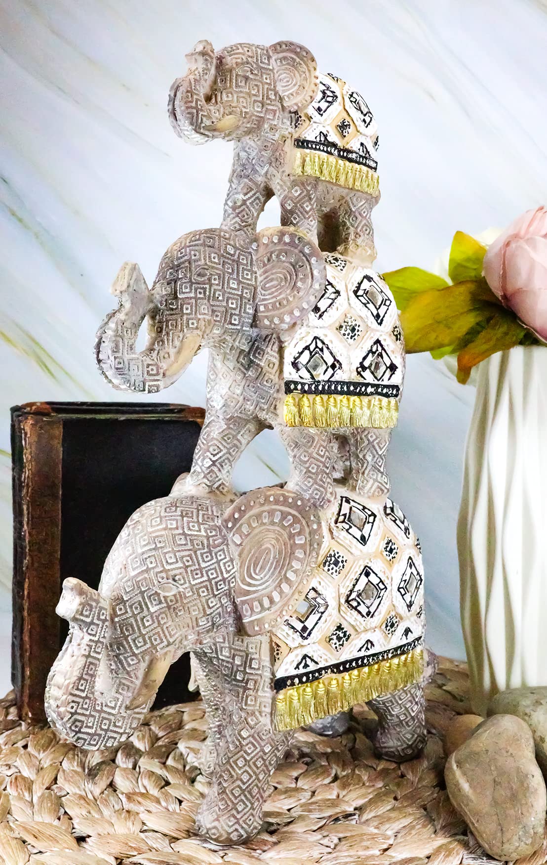 Amazon.co.jp: Ebros シルバー 幾何学的動物のトーテムポール スタック