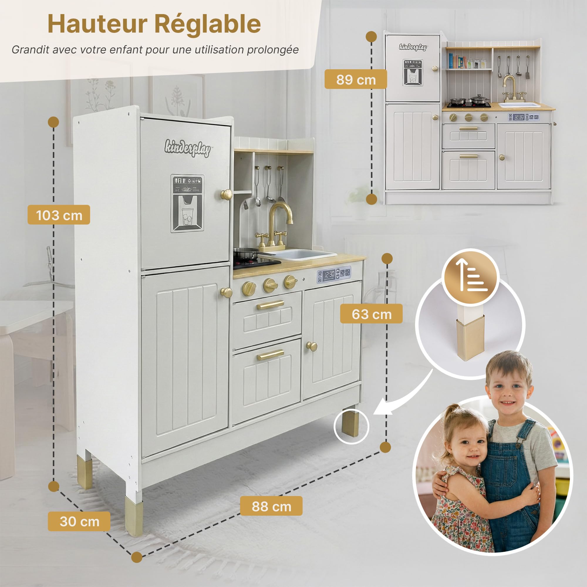 Grande Cuisine pour Enfant en Bois avec lumière et Son –avec Accessoires, évier, cuisinière et Four – pour Enfants pour des Jeux de rôle réalistes