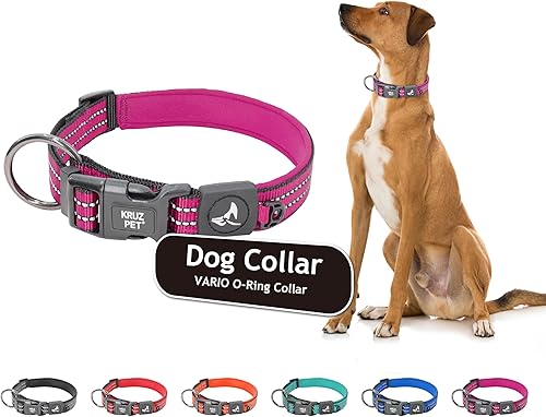 Kruz - Collar de perro para perros pequeños (ancho - 58", longitud - 15"-17"), banda reflectante ajustable para el cuello para mascotas con