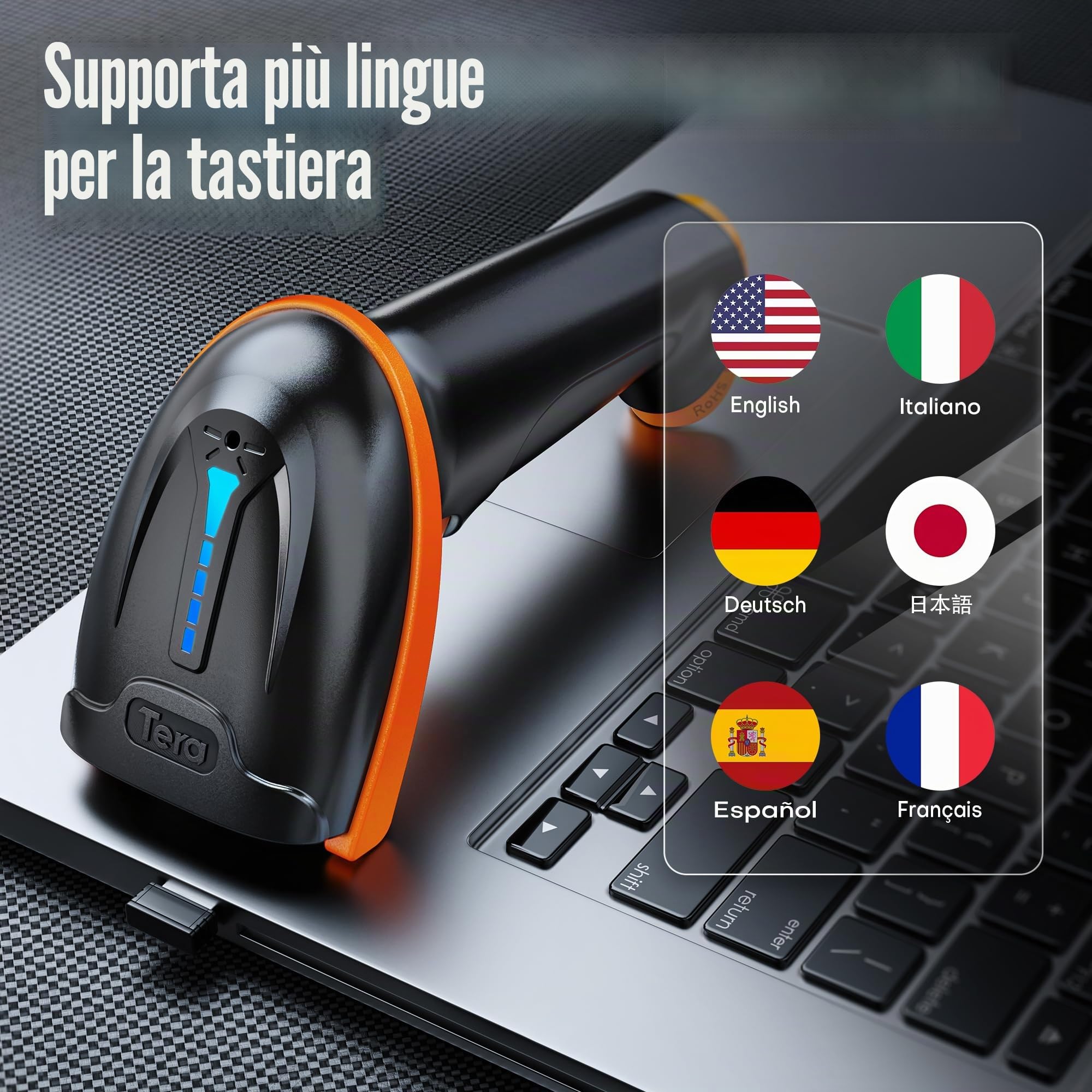 Tera 2D QR Lettore di Codici a Barre Senza Fili USB Cablato 1D 2D Wireless Barcode Scanner Codici a Barre Digitali/Stampati Funziona con Windows Mac Linux, D5100