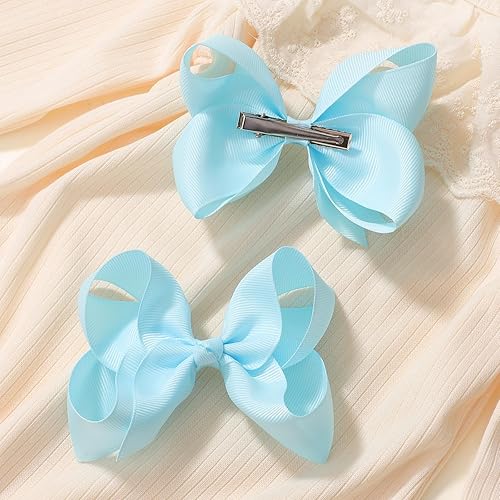 Miniatura 5 de 2 lazos para el cabello de 4.5 pulgadas para niñas, pinzas de cocodrilo, cinta de grogrén, accesorios para el cabello de color sólido para niñas