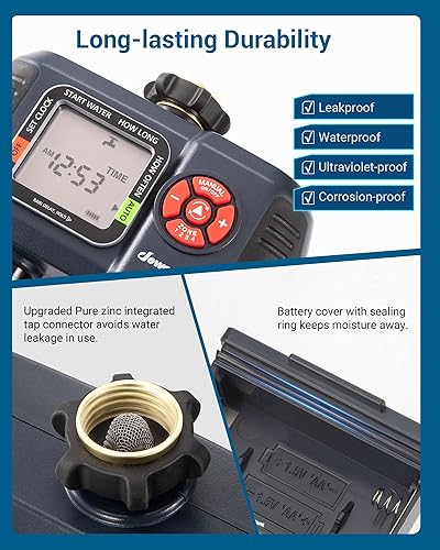 Miniatura 7 de DEWENWILS Temporizador de rociadores de 4 zonas y 2 zonas, temporizador de agua para manguera de jardín con retardo de lluvia, temporizador de riego