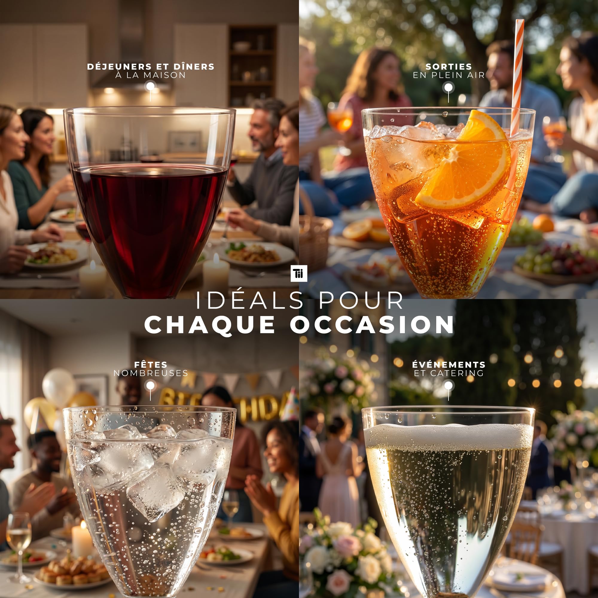 TUNDRA - Lot de 60 Verres à VIN, à CHAMPAGNE à EAU "UTILISER & RÉ-UTILISER LÉGER" 140 ml., Gobelet PLASTIQUE REUTILISABLE RECYCLABLE, Transparents, BPA-Free, Verre a Pied Plastique Incassables