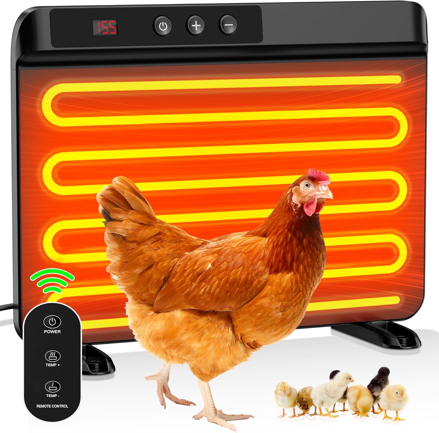 Smart Chicken Coop Heater with Efficient Thermostat, Compatible with Timers & Temp Controllers, 200W Safe Inside Radiant Flat Panel Warmer, Remote-Adjustable for Pets & Animals in Winter