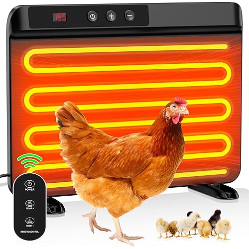 Smart Chicken Coop Heater with Efficient Thermostat, Compatible with Timers & Temp Controllers, 200W Safe Inside Radiant Flat Panel Warmer, Remote-Adjustable for Pets & Animals in Winter